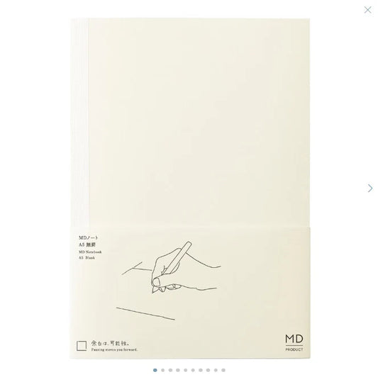Minimalist design with a hand holding a heart on a light beige background, featuring the brand 'MD'.