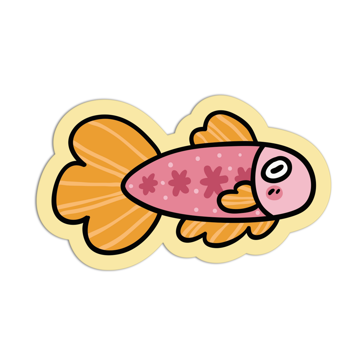 Cartoon fish with orange and pink colors on a transparent background