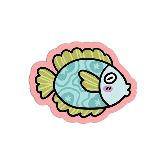Cartoon fish with a pink border on a white background