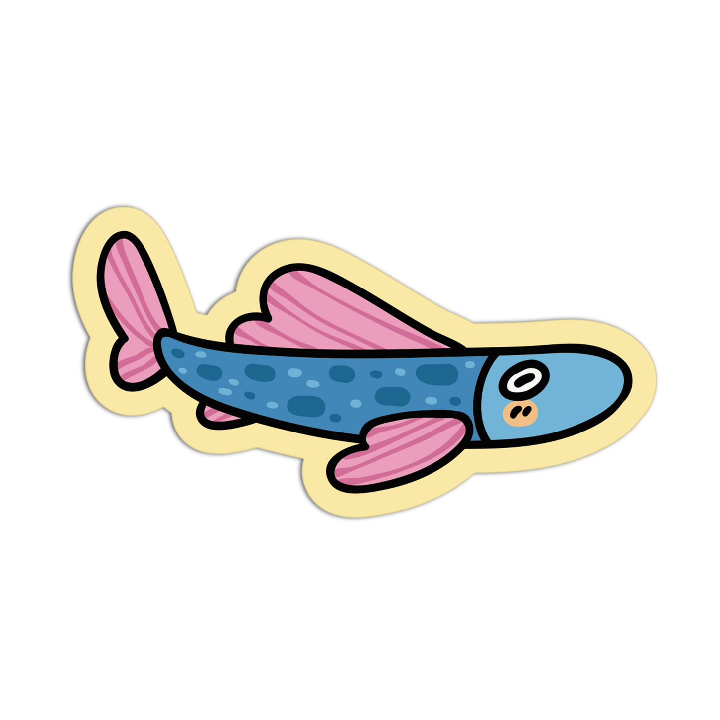 Cartoon fish with pink fins on a white background