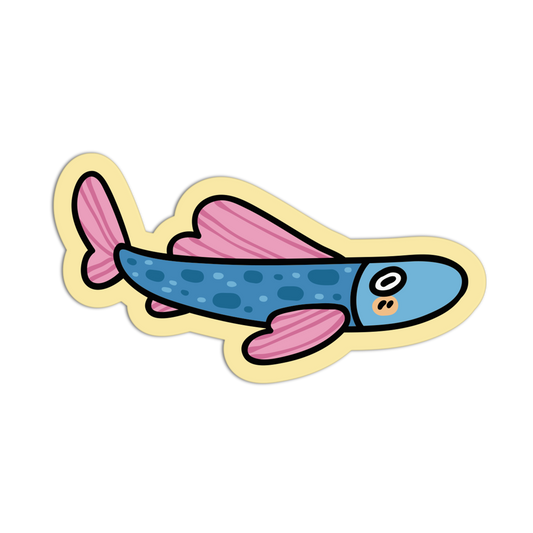 Cartoon fish with pink fins on a white background