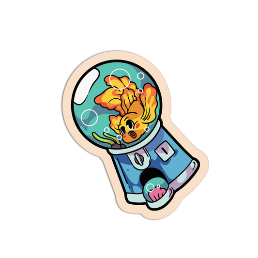 Cartoon character in an underwater suit with fish and coral on a white background