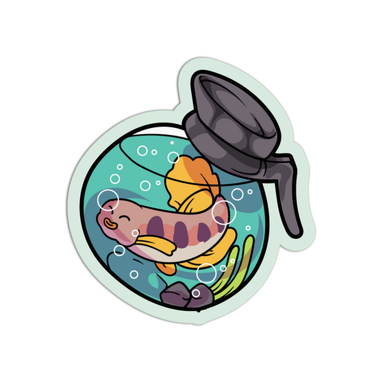 Cartoon fish with a snorkel in an aquarium on a white background