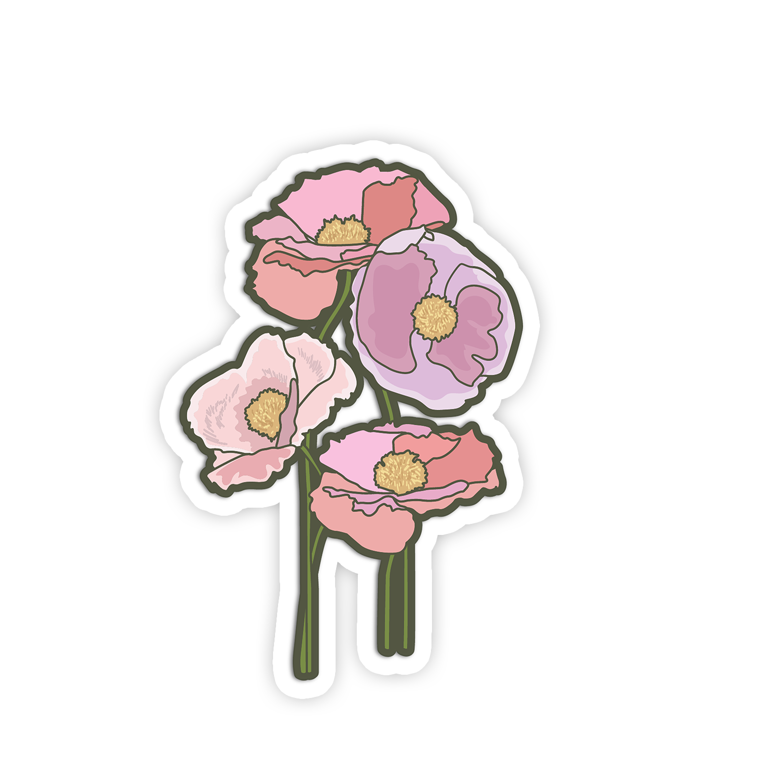 Sticker with pink flowers on a white background