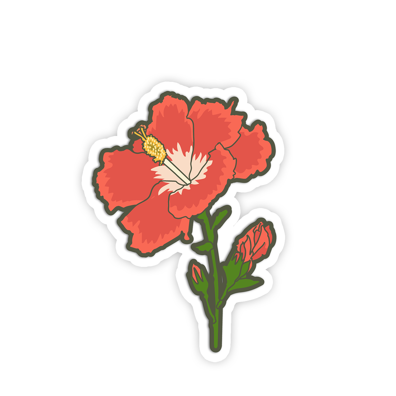 Sticker of a red flower with green stem on a white background