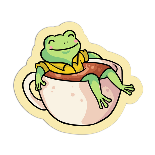 Illustration of a frog in a coffee cup on a white background