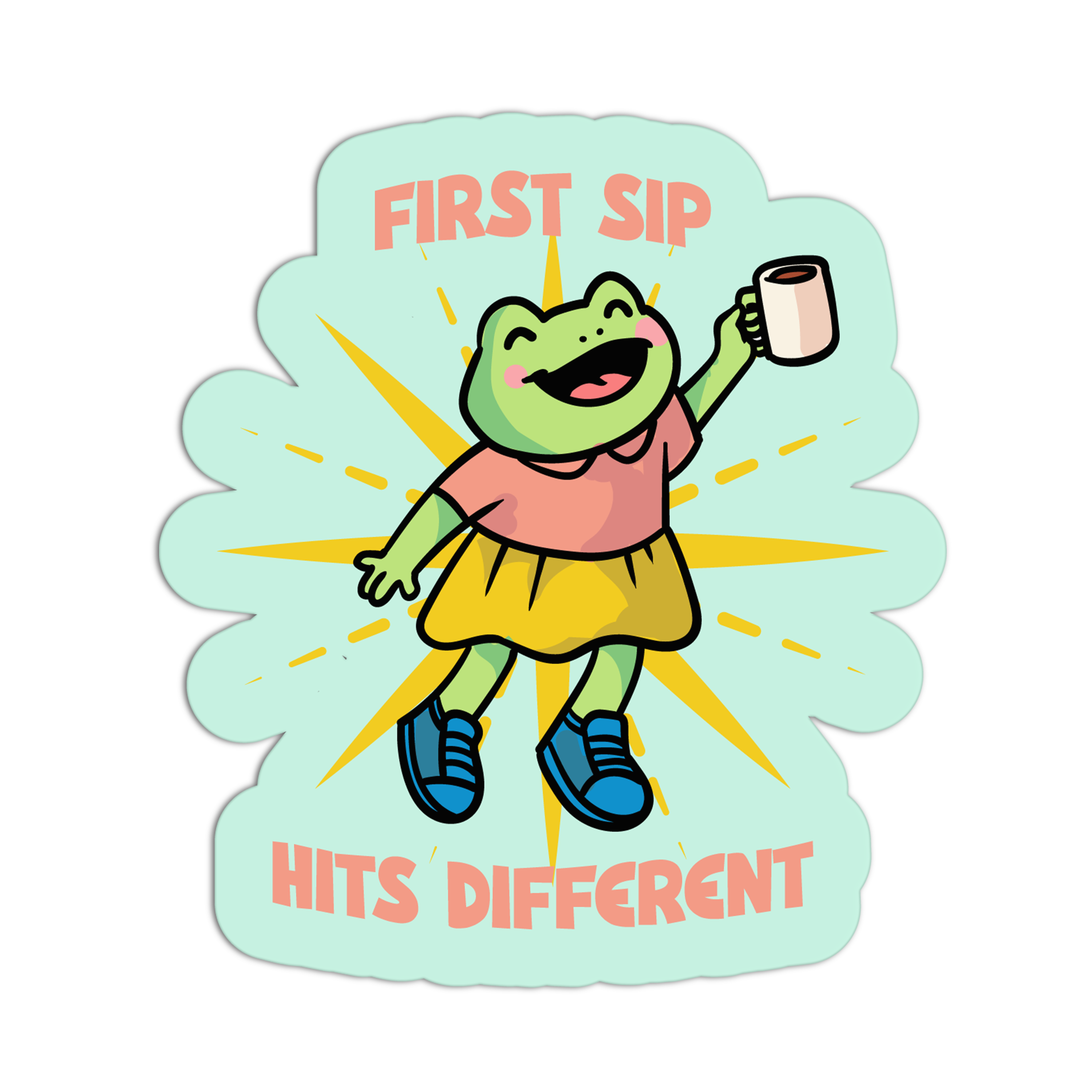 First Sip Hits Different Frog Coffee Sticker – The Stkr Store