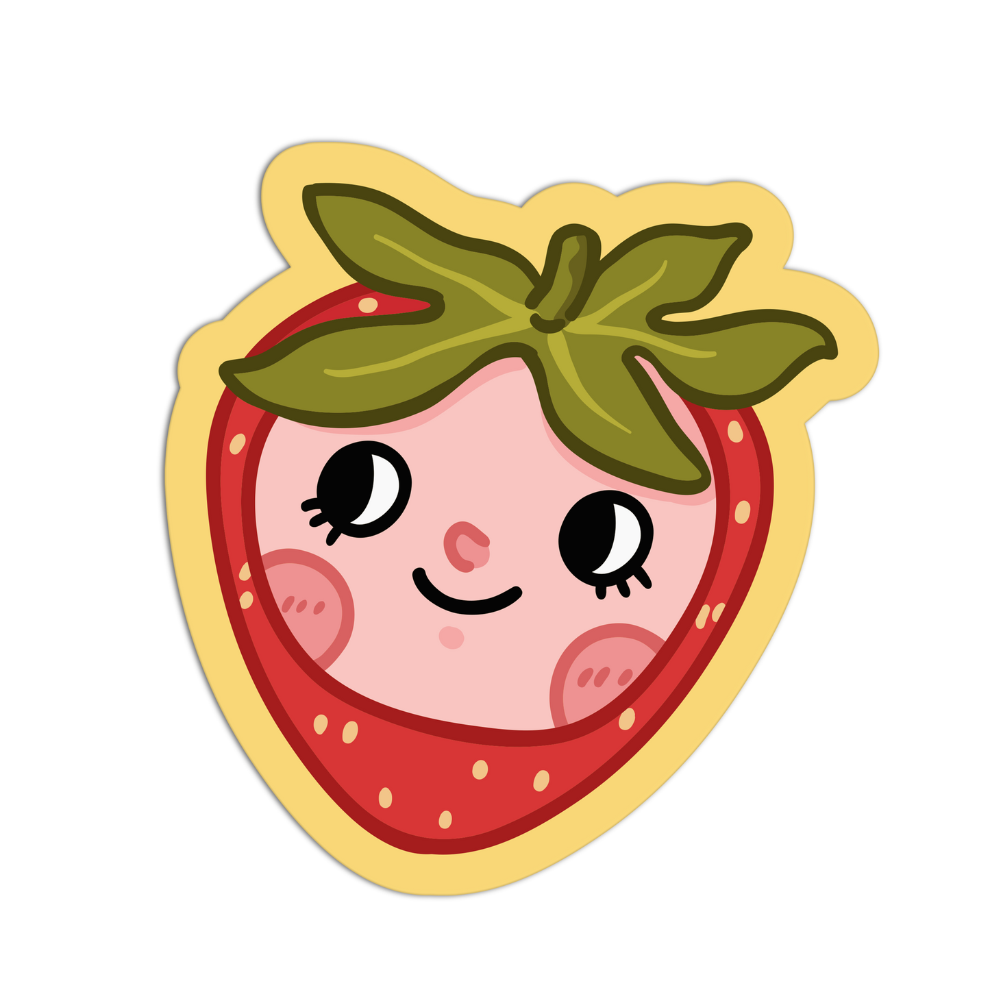 Cartoon strawberry with a smiling face on a white background