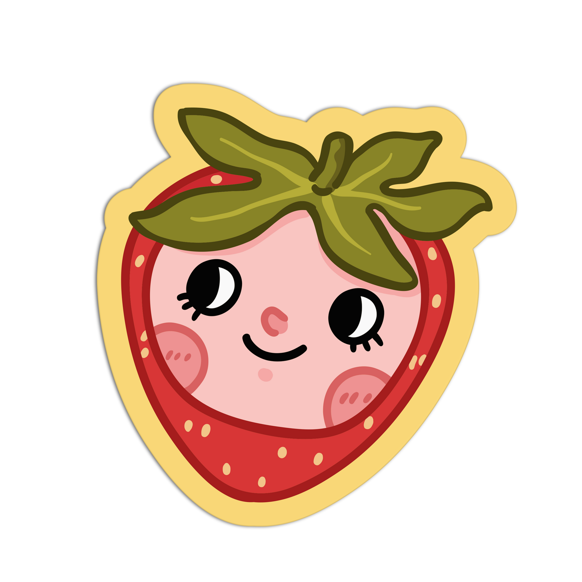 Cartoon strawberry with a smiling face on a white background