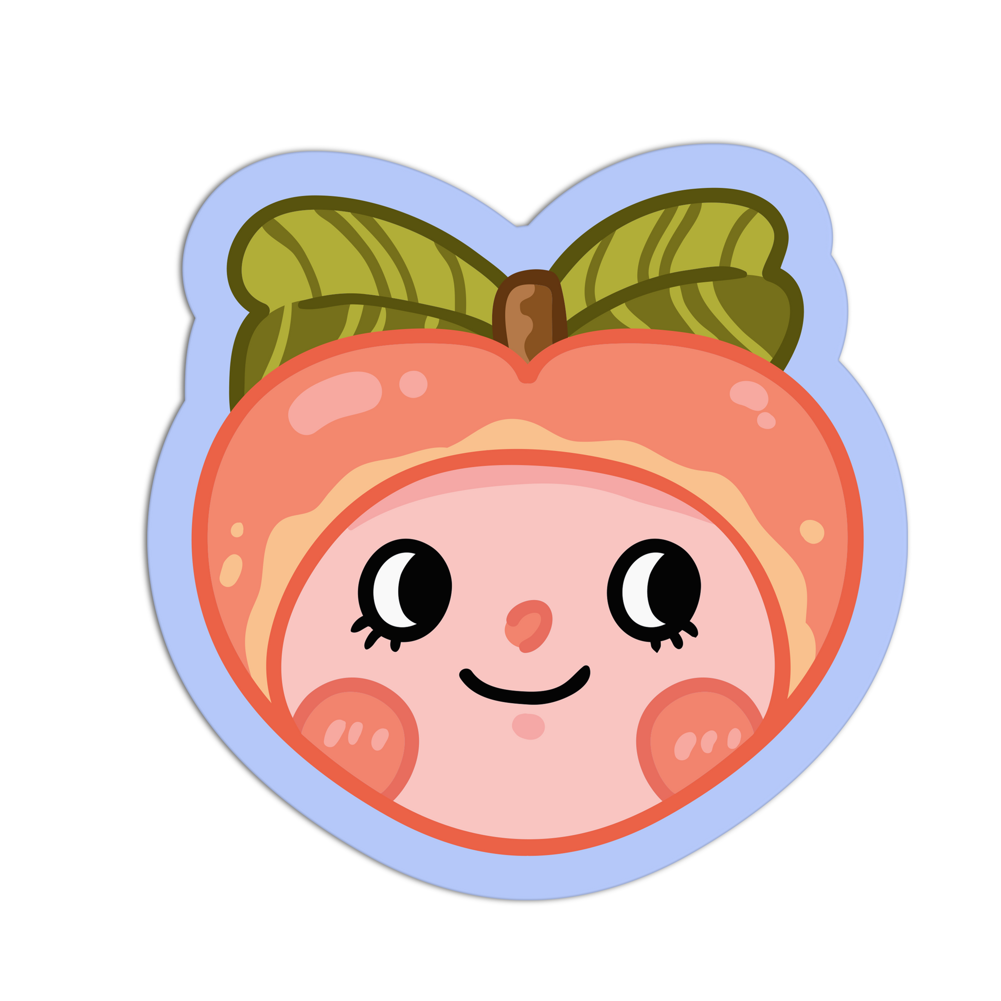 Cartoon character with a peach-like body on a white background