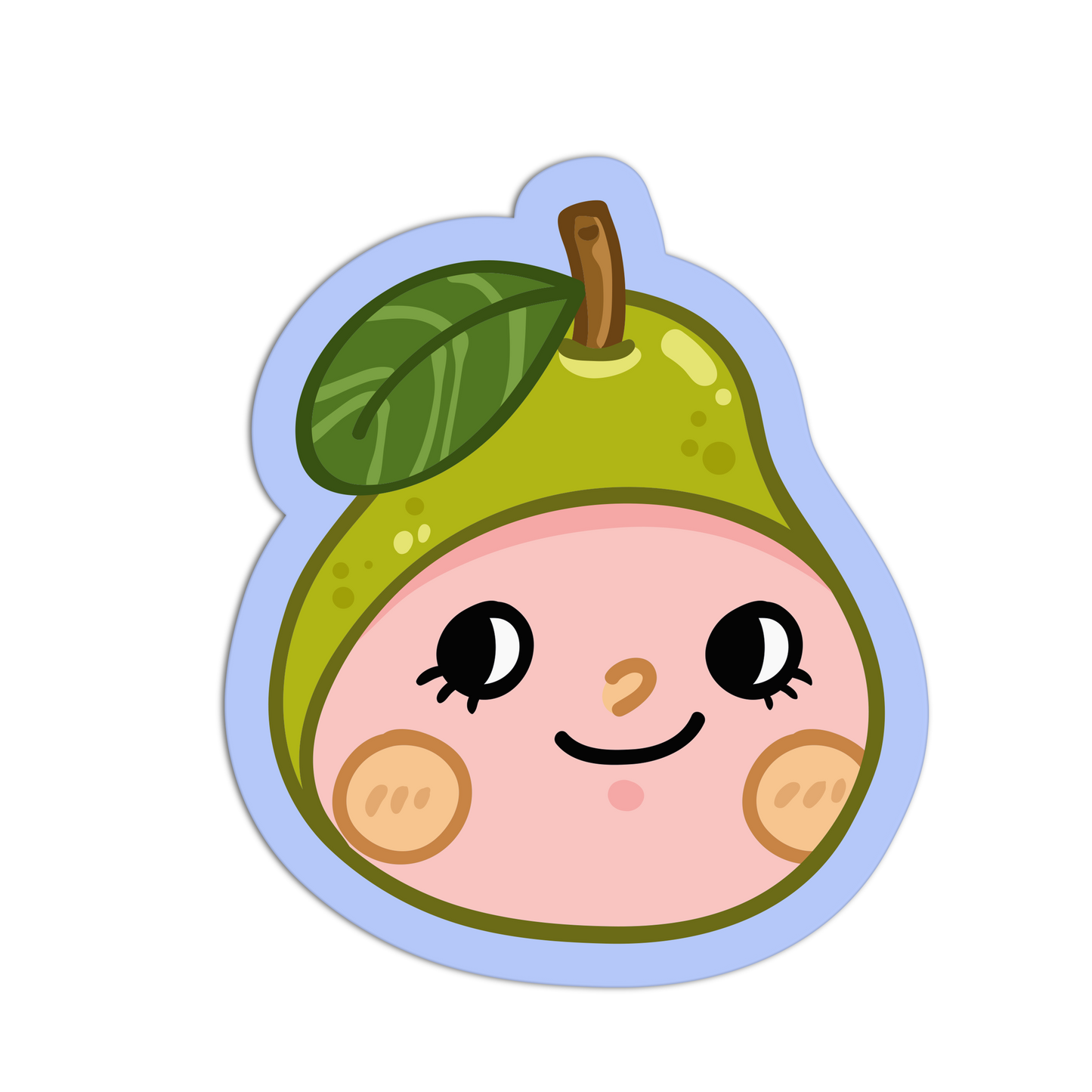 Cartoon pear with a smiling face on a white background