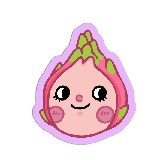 Cartoon character with a pink face and green hair on a white background