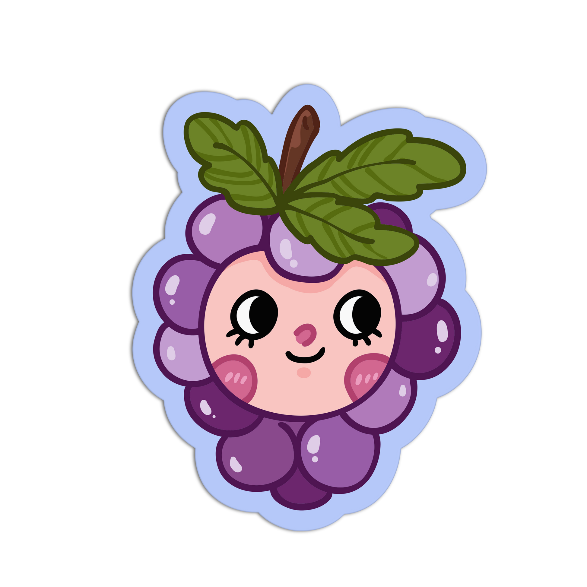 Cartoon-style grape character with a smiling face on a white background