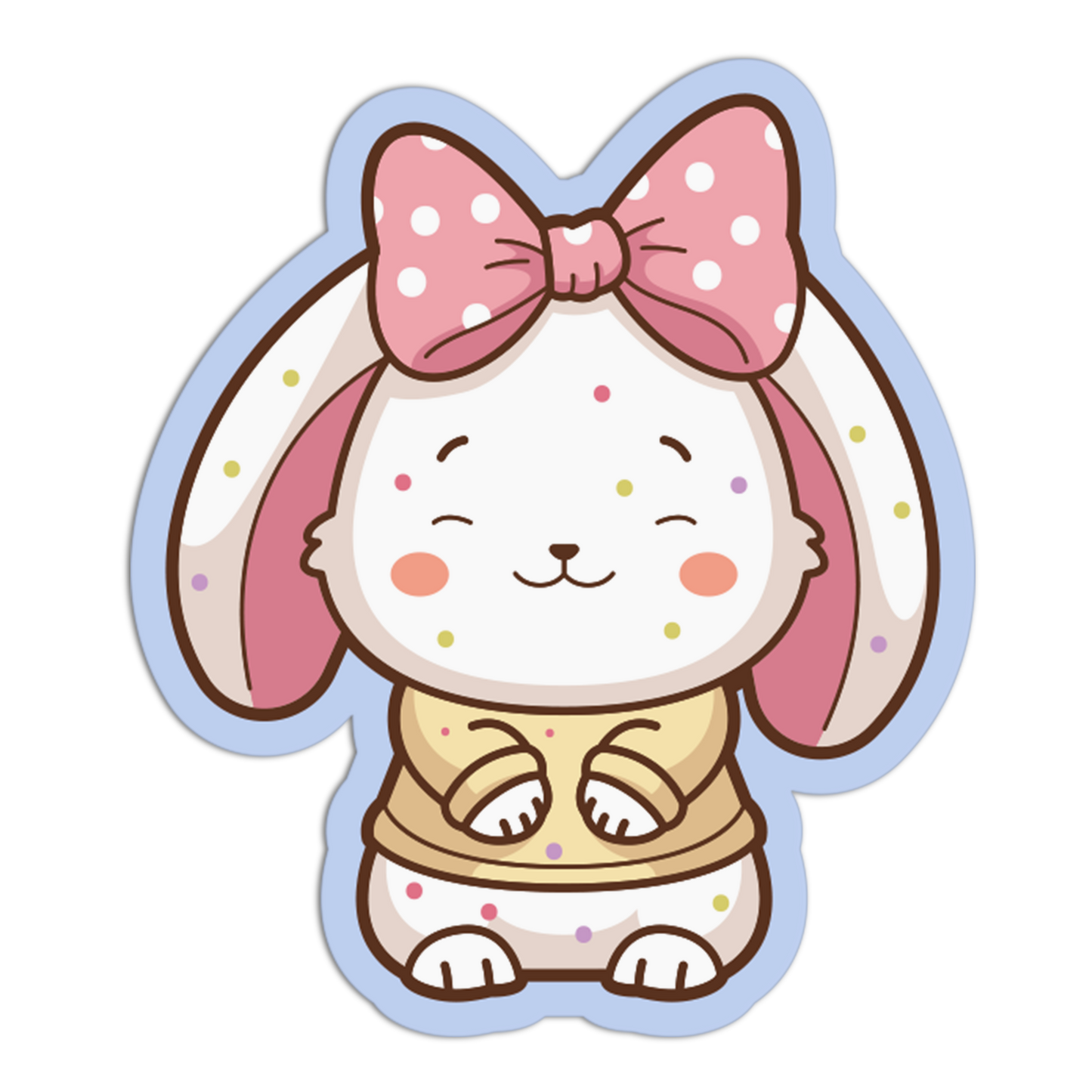 Cartoon bunny with a pink bow on a transparent background