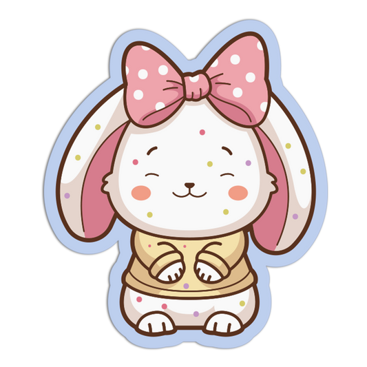 Cartoon bunny with a pink bow on a transparent background
