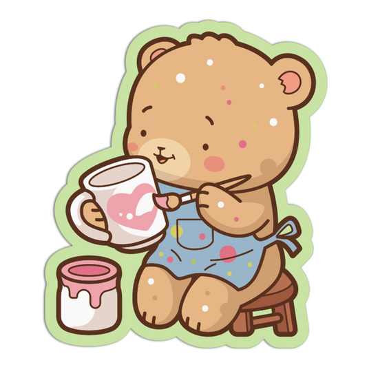 Bear Painting Heart Mug Glazing and Decorating Sticker