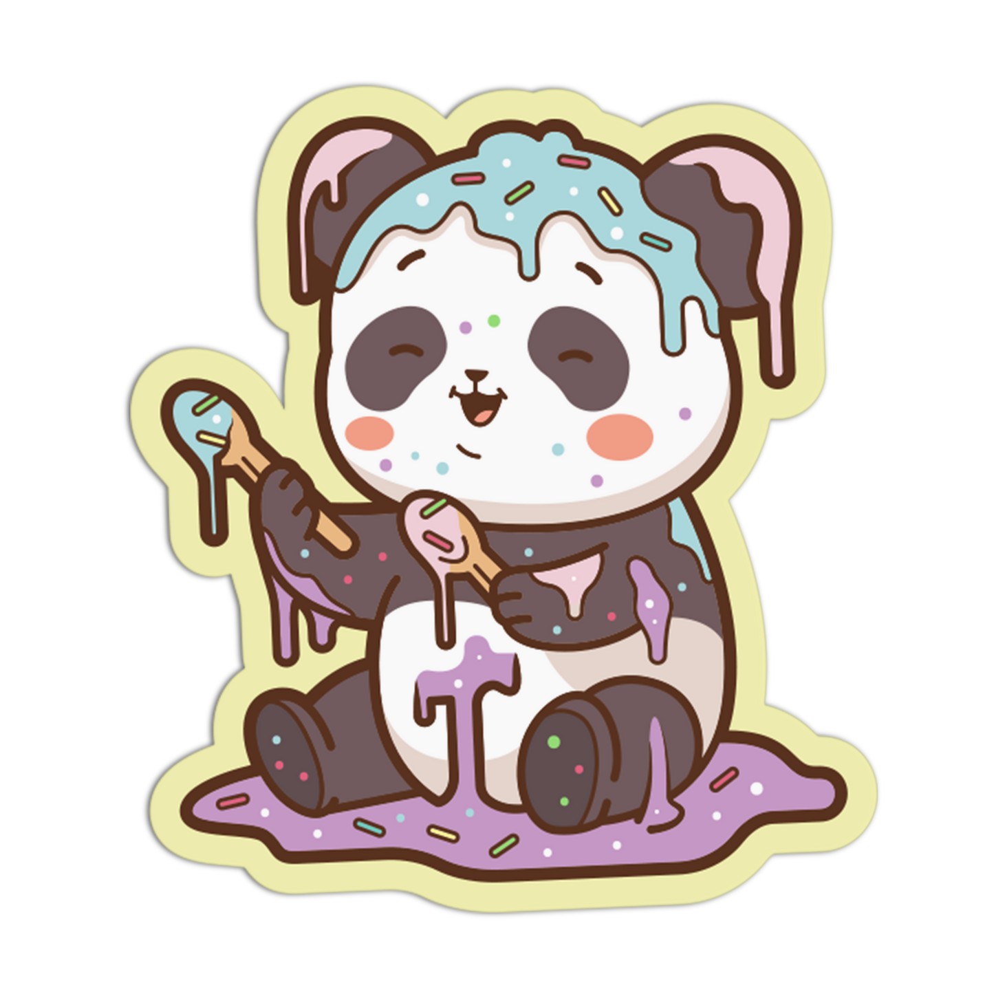 Cartoon panda bear with ice cream and cake elements on a transparent background