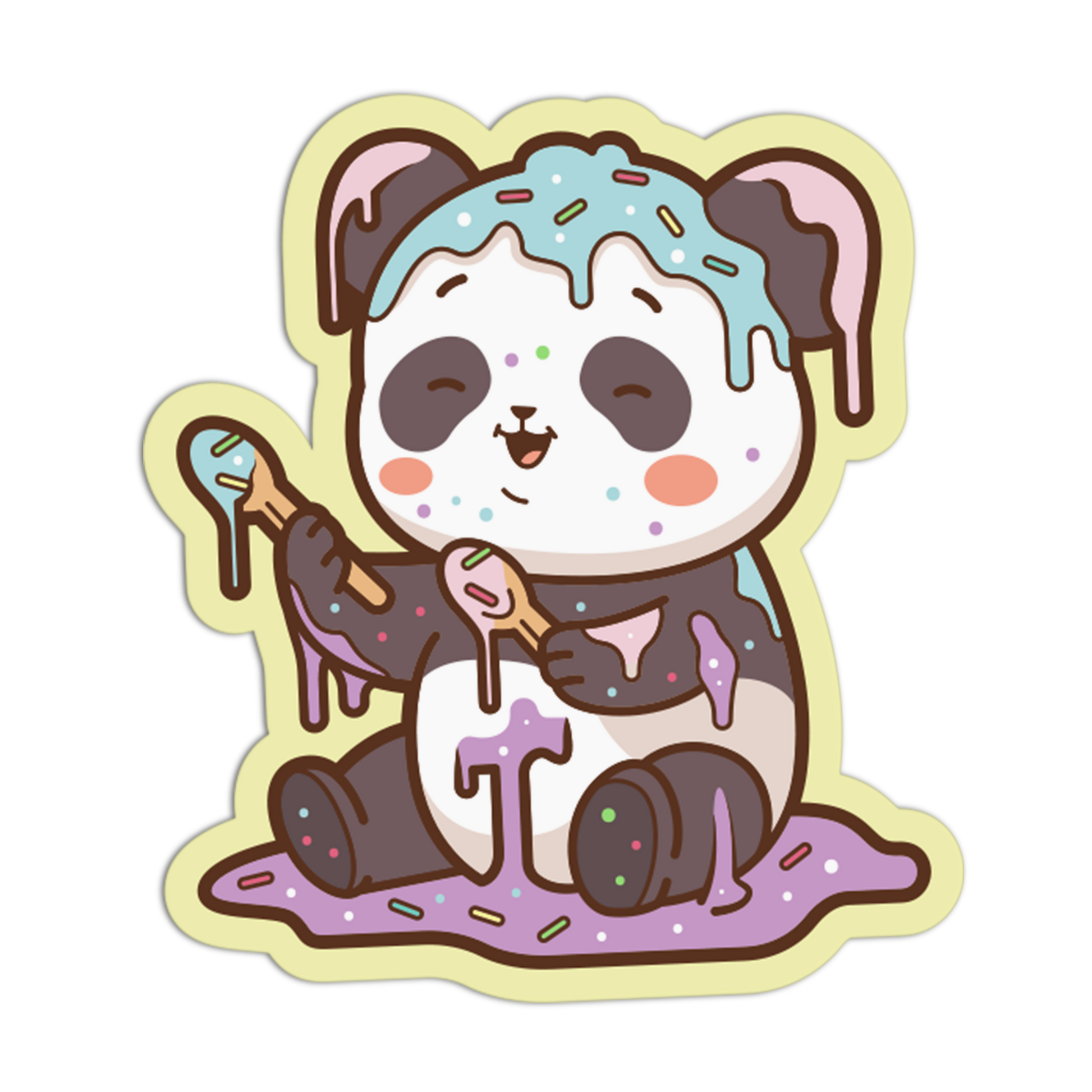 Cartoon panda bear with ice cream and cake elements on a transparent background