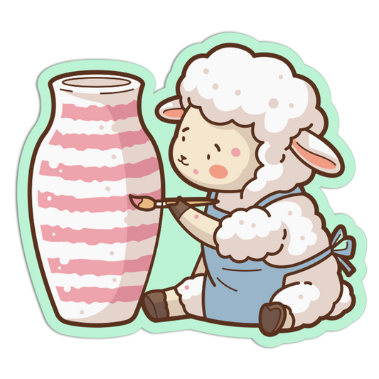 Sheep Painting Striped Vase Glazing and Decorating Sticker