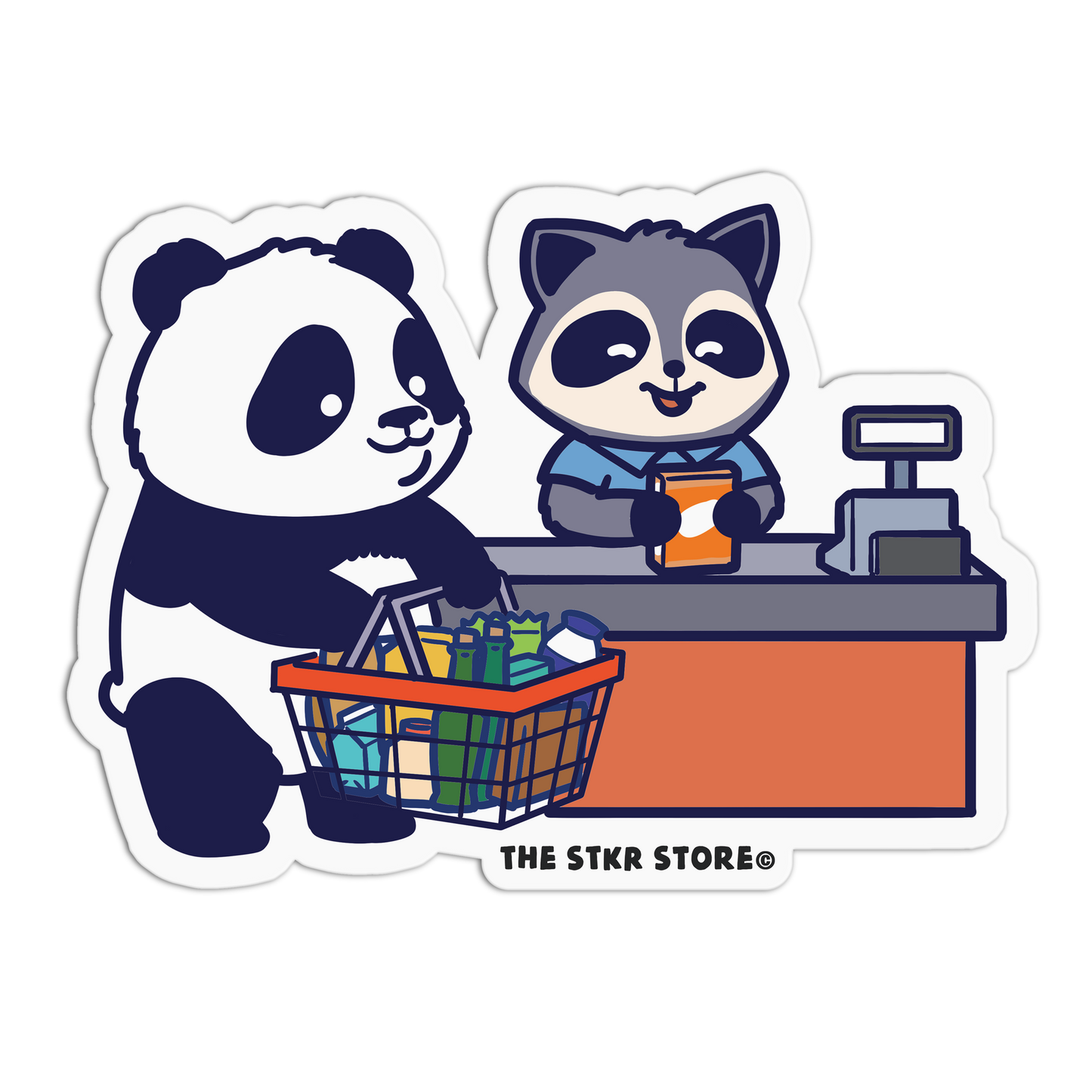 Checkout Panda & Raccoon - Shopping Bears Sticker