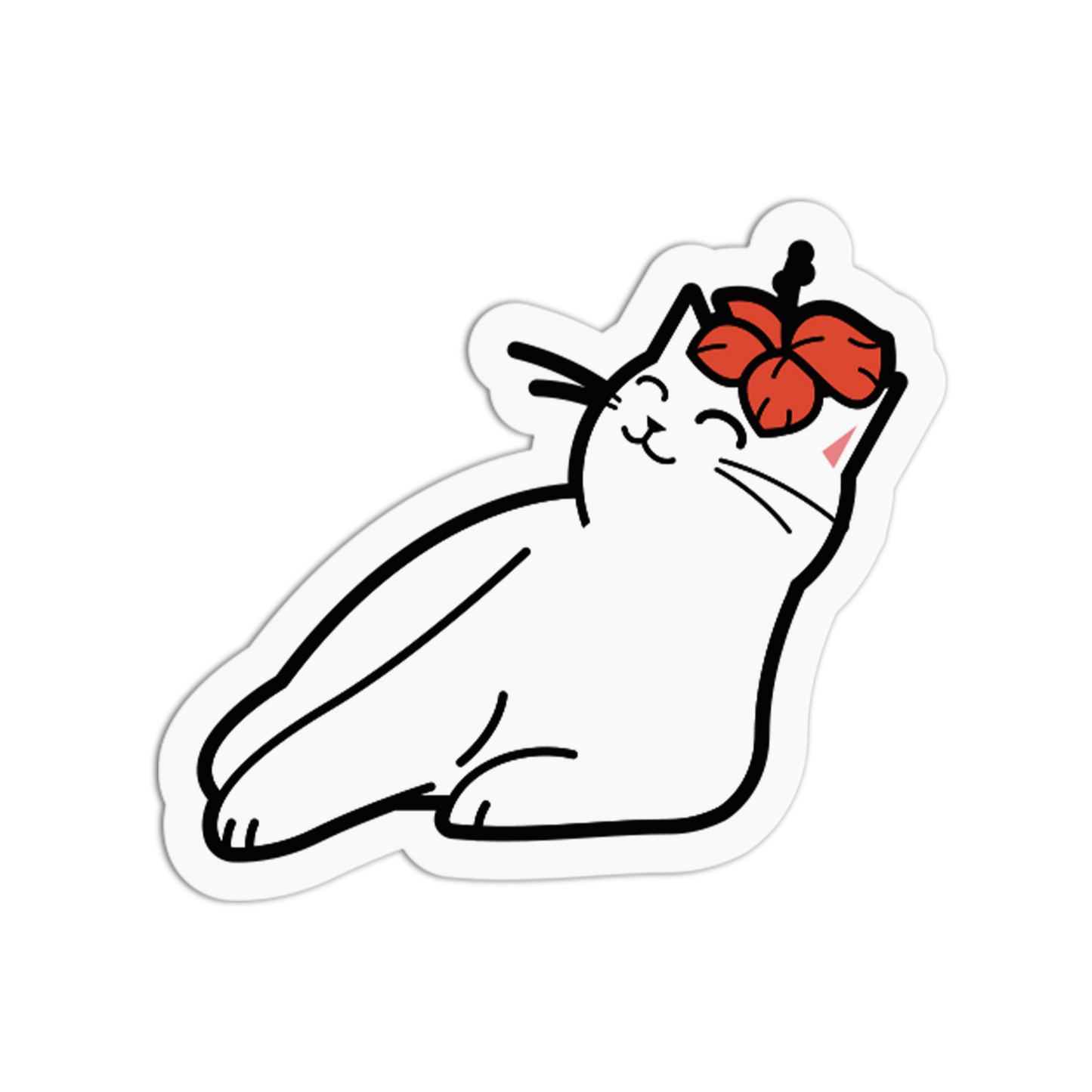 Illustration of a cat with a red flower on a white background