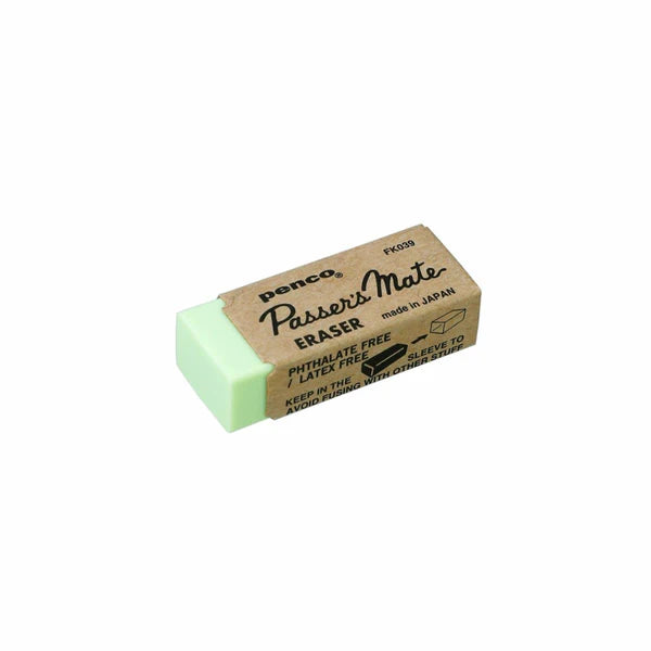 Passer's Mate eraser with brown packaging on a white background