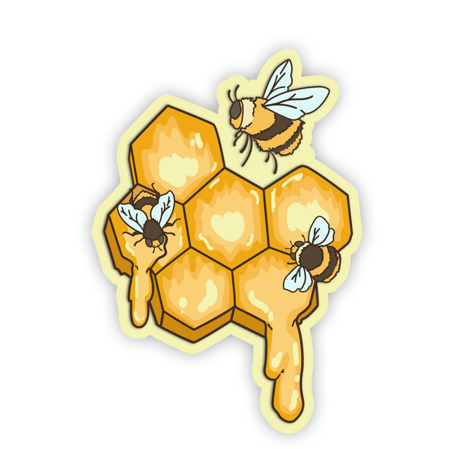 Sticker of bees and honeycomb on a white background
