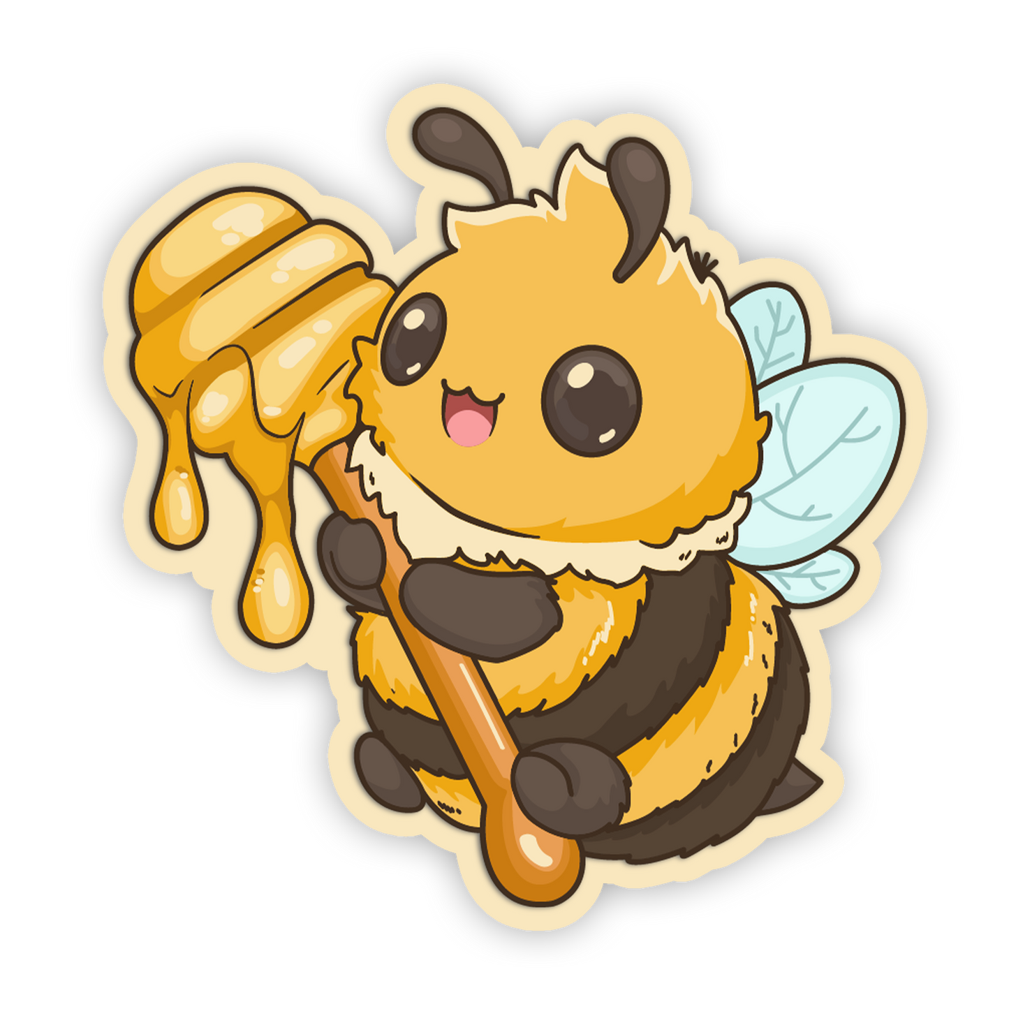 Cartoon bee holding a honeycomb on a white background