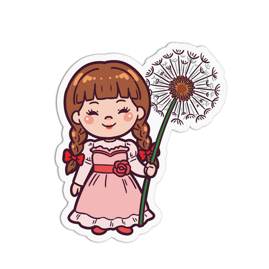 Illustration of a girl holding a dandelion on a white background