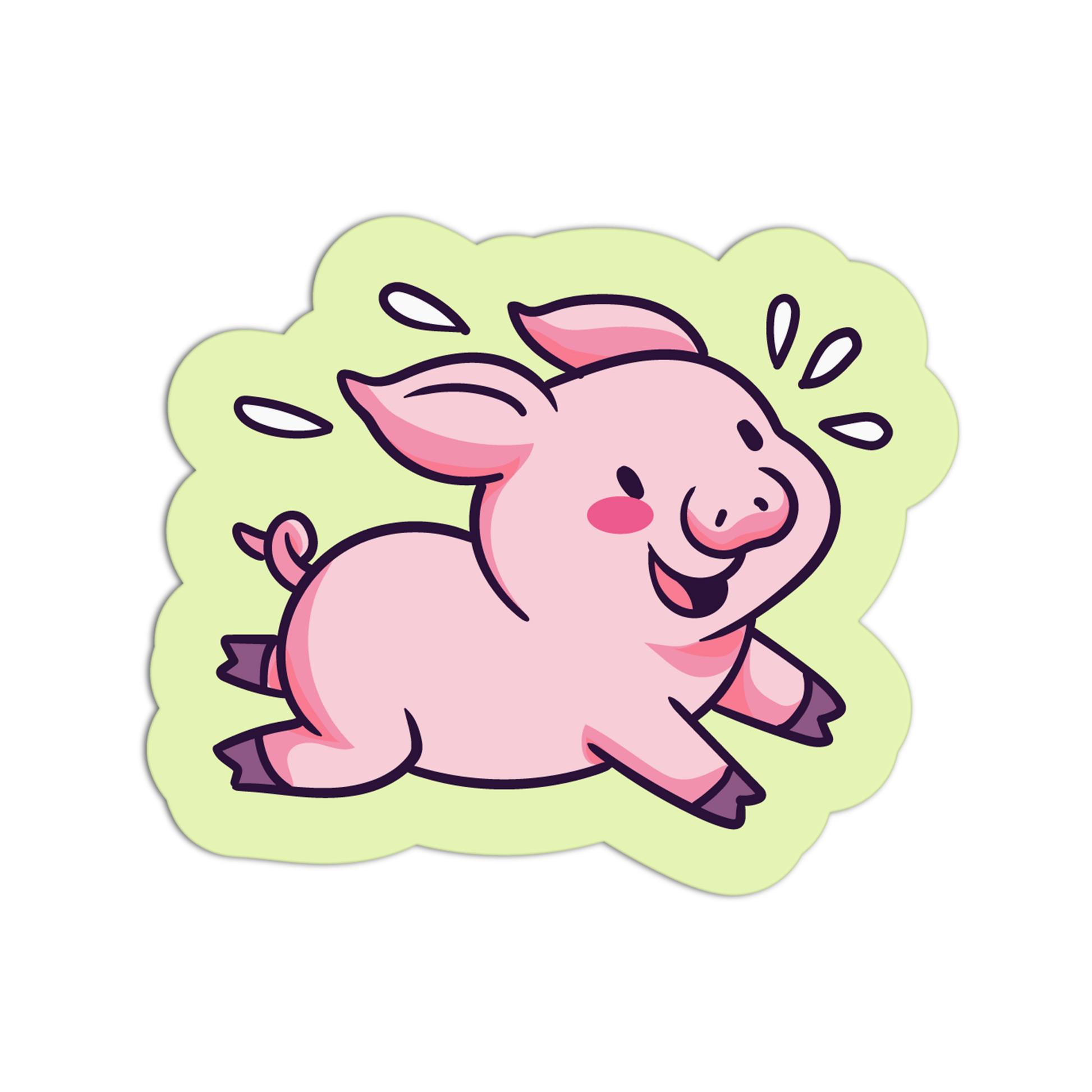 Cartoon pig sticker on a light green background