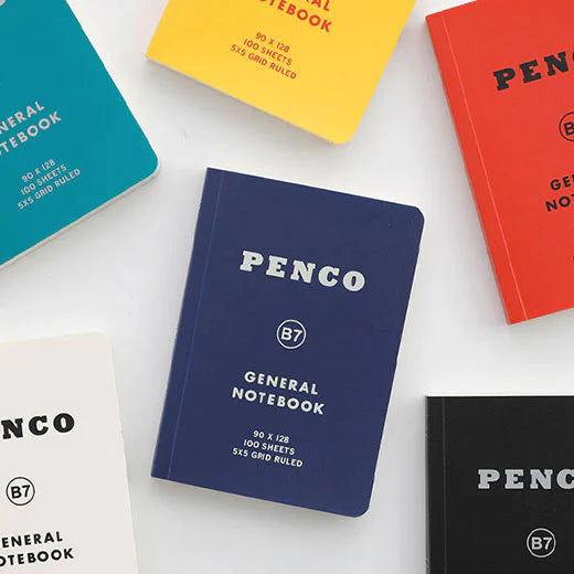 Colorful notebooks with 'Penco' branding on a white background