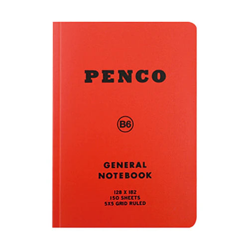 Red notebook with 'Penco' branding on a white background