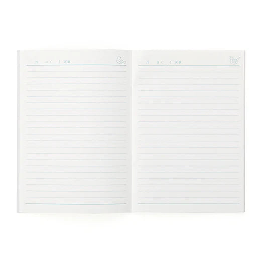 Open notebook with lined pages on a white background