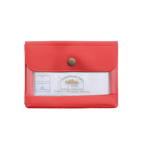 Red document holder with a button on a white background