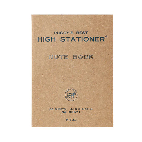 Kraft paper notebook with 'Puggy's Best High Stationer' branding on a white background
