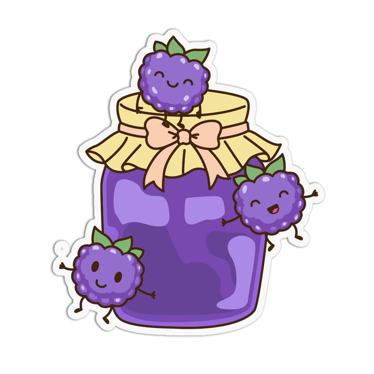 Sticker of a purple jam jar with cute berries on a white background