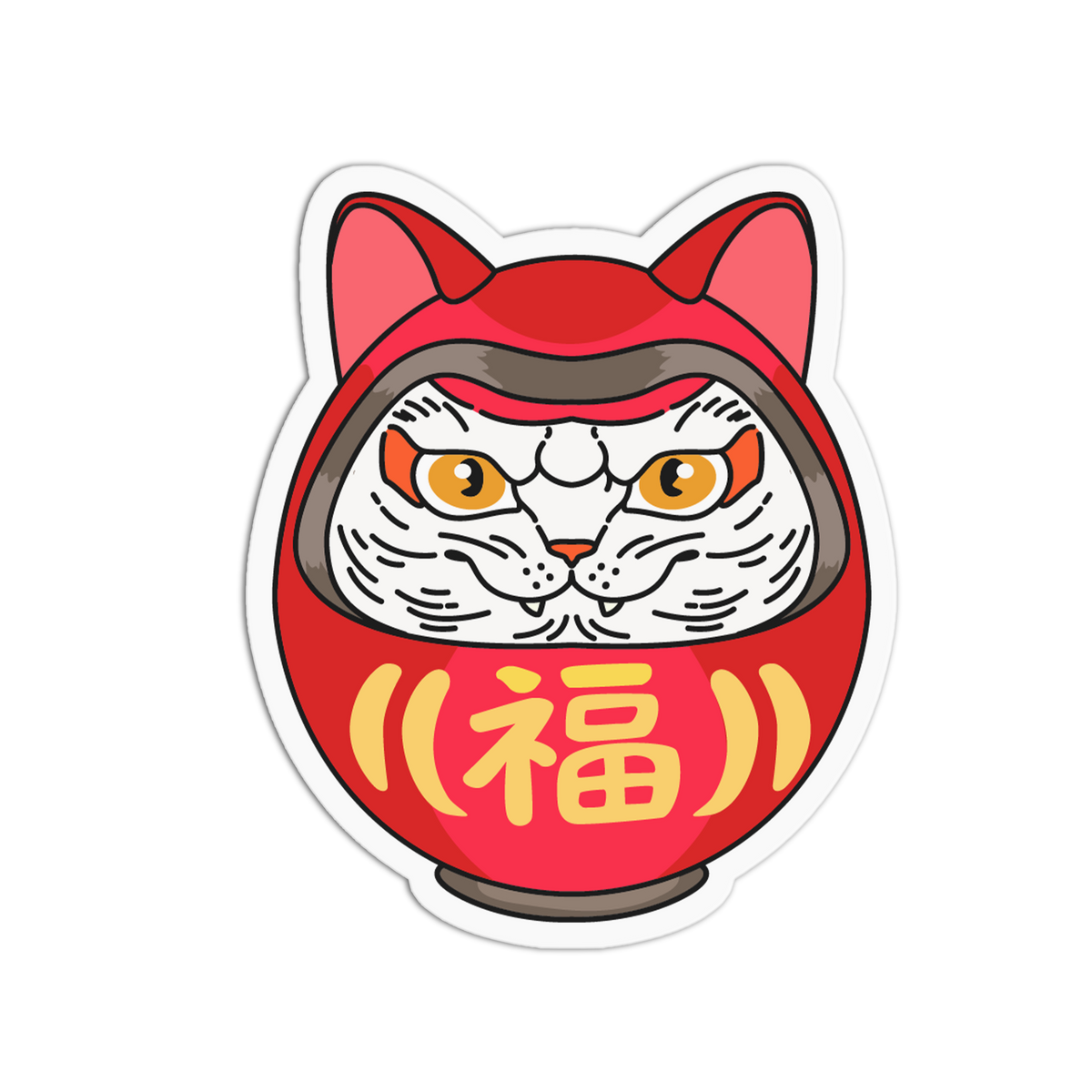 Red Daruma - Japanese Cat Sticker