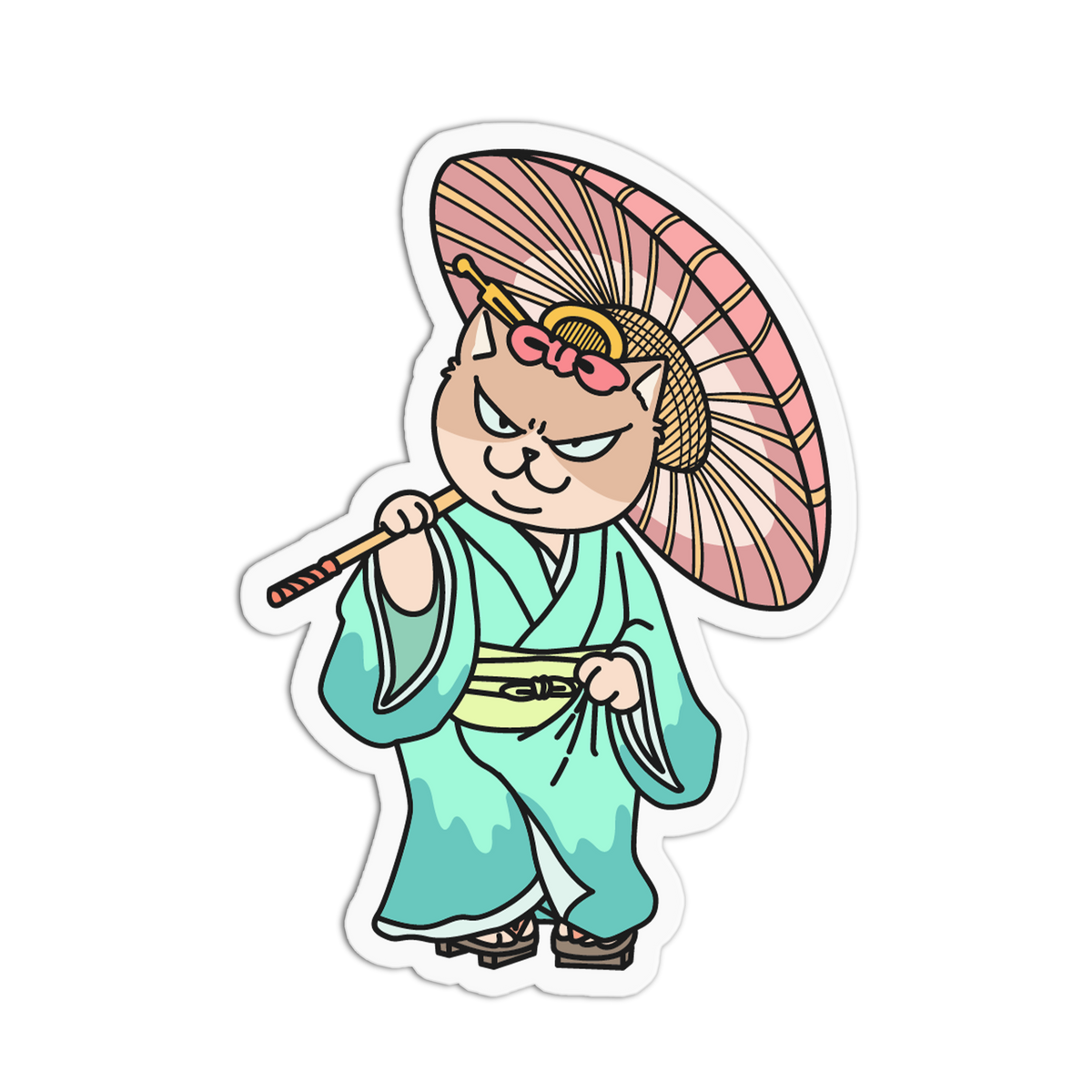 Paper Parasol - Japanese Cat Sticker