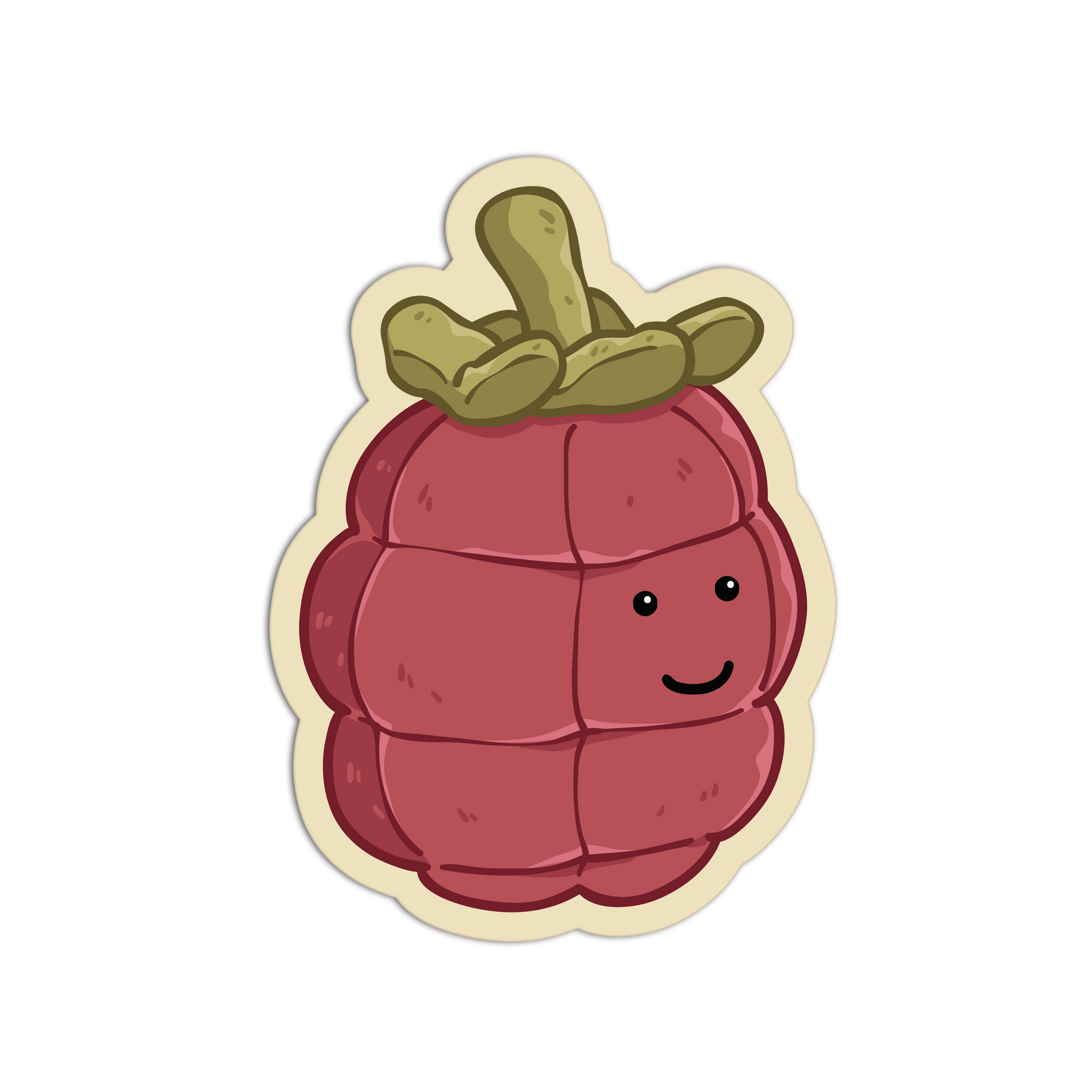 Cartoon raspberry with a smiling face on a white background
