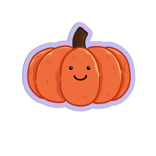 Cartoon pumpkin with a smiley face on a white background