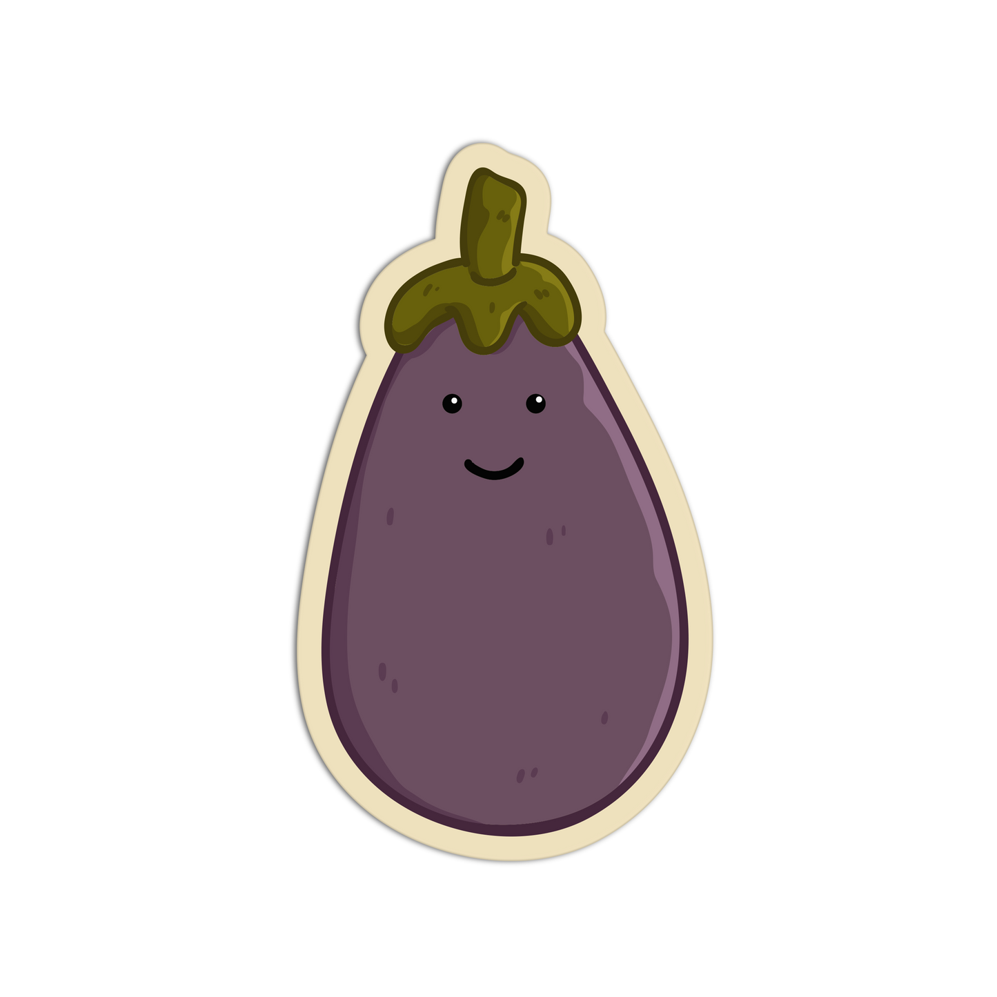 Cartoon eggplant with a smiling face on a white background