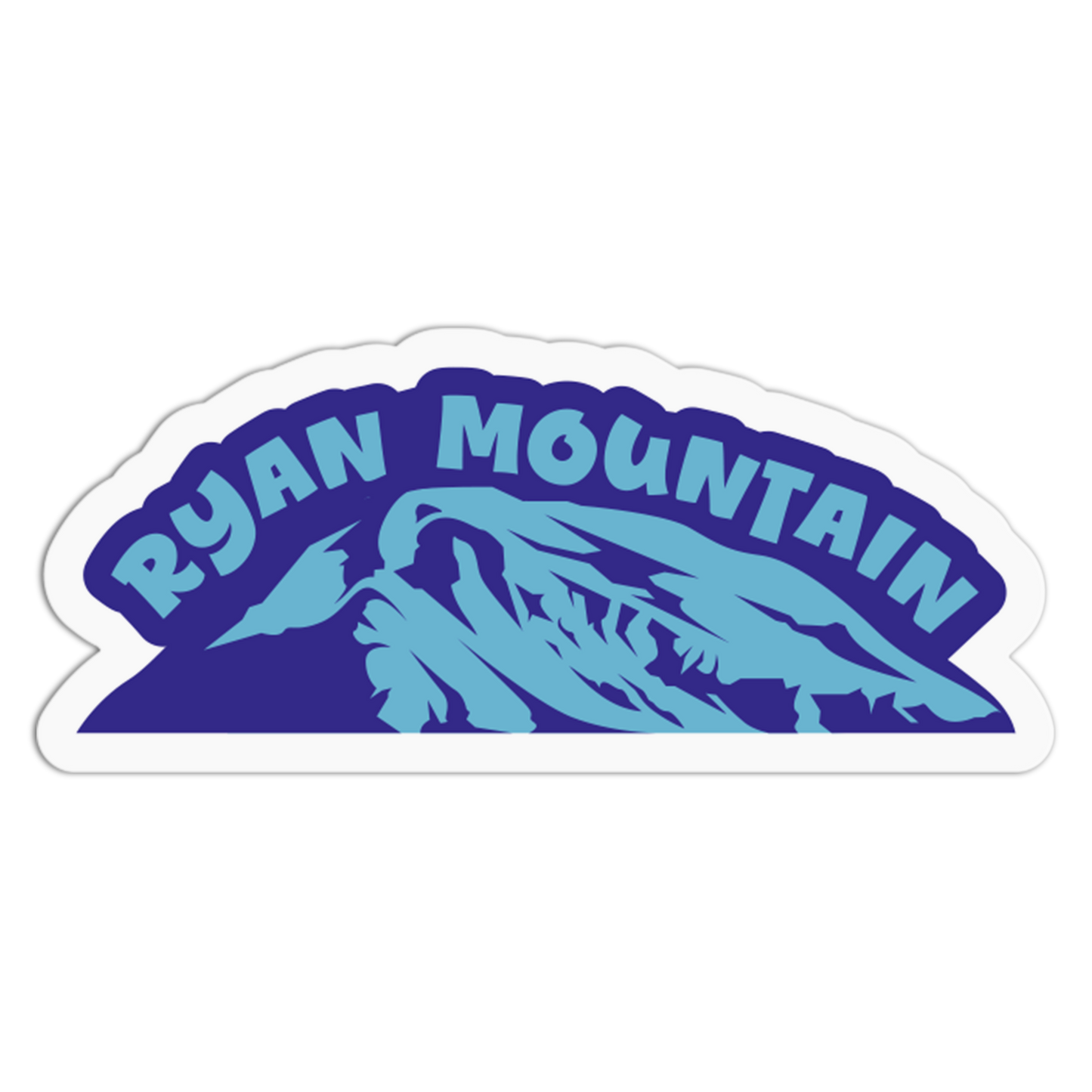 Sticker with 'Ryan Mountain' text and mountain graphic on a white background
