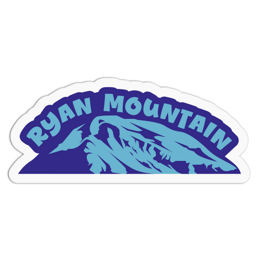 Sticker with 'Ryan Mountain' text and mountain graphic on a white background