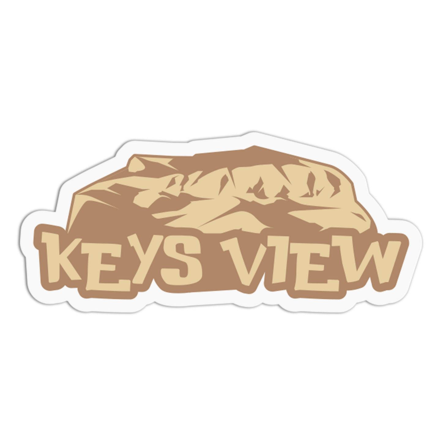 Sticker with 'KEYS VIEW' text and mountain graphic on a white background