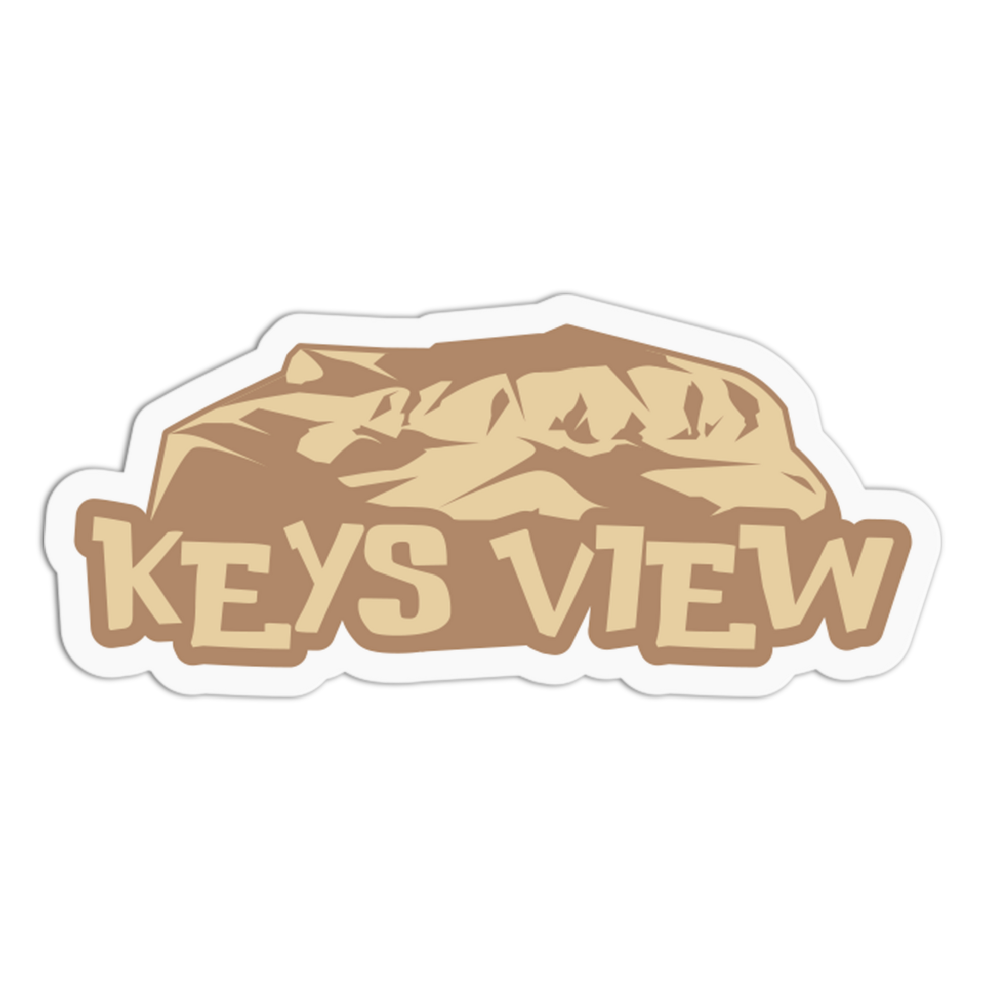 Sticker with 'KEYS VIEW' text and mountain graphic on a white background
