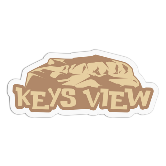 Sticker with 'KEYS VIEW' text and mountain graphic on a white background