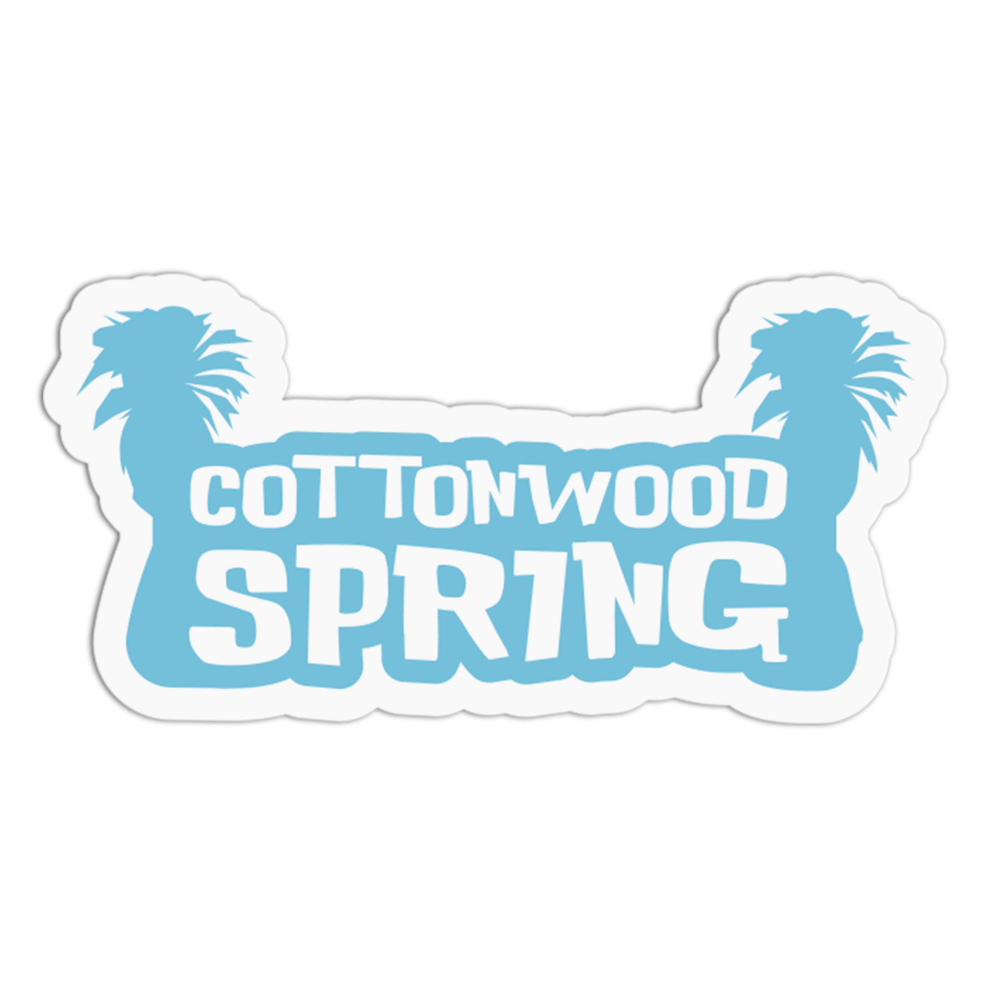 Sticker with 'Cottonwood Spring' text and palm tree silhouettes on a white background