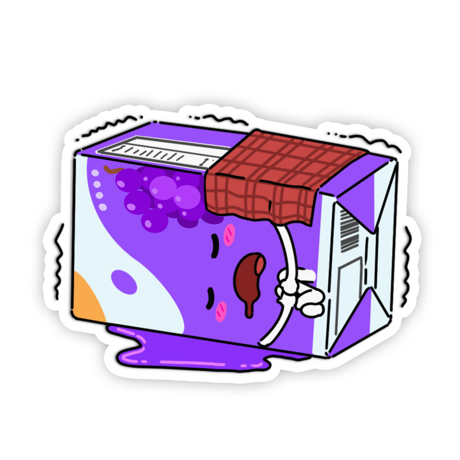 Cartoon-style purple juice box with a red lid on a white background