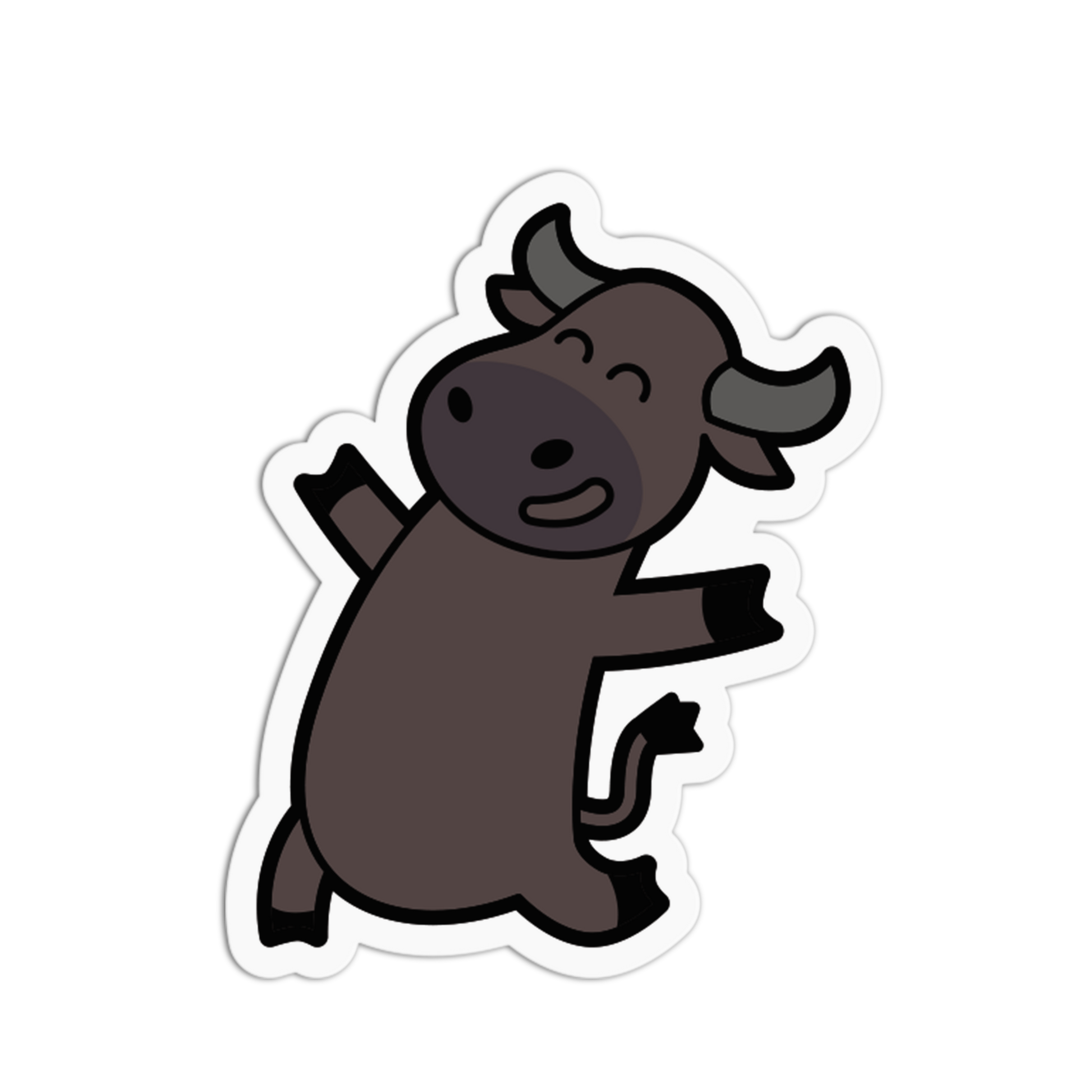 Cartoon bull sticker with a white border on a white background