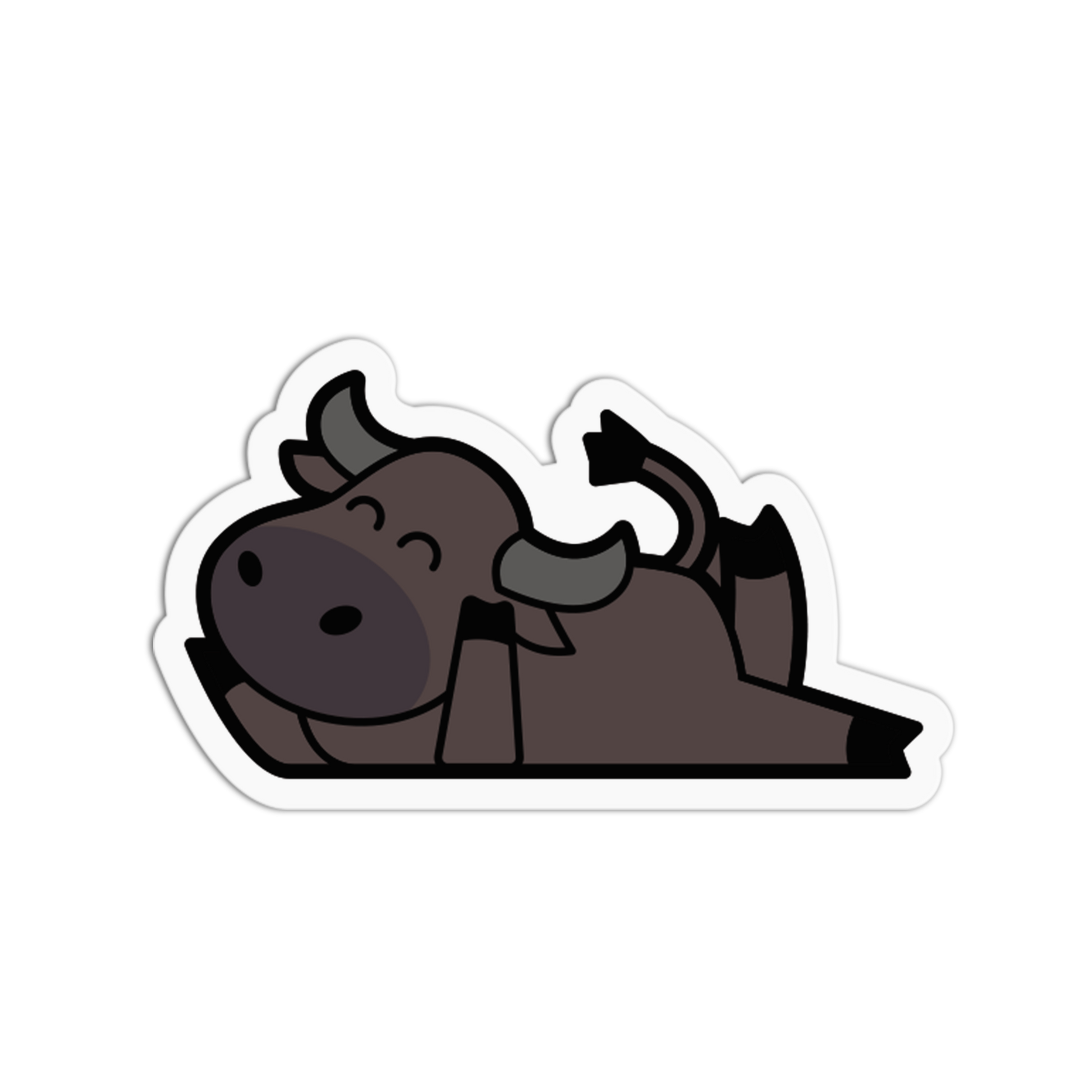Cartoon bull lying down on a white background
